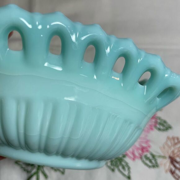 Vintage Rare Fostoria Aqua Turquoise Milk Glass Depression pressed glass dish - Picture 14 of 17